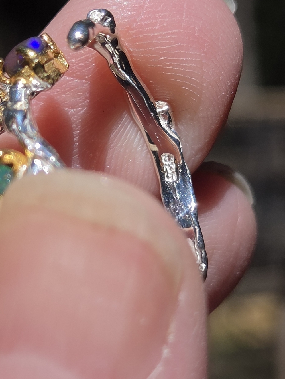 Opal Accent Branch Vine Sterling & Gold Ring Sz6.5 Adjustable - Picture 9 of 9